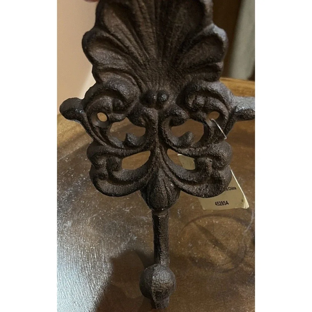 2 New Vintage CastIron Wall Hook Ornate Rustic Farmhouse Decor Dark Brown/Black